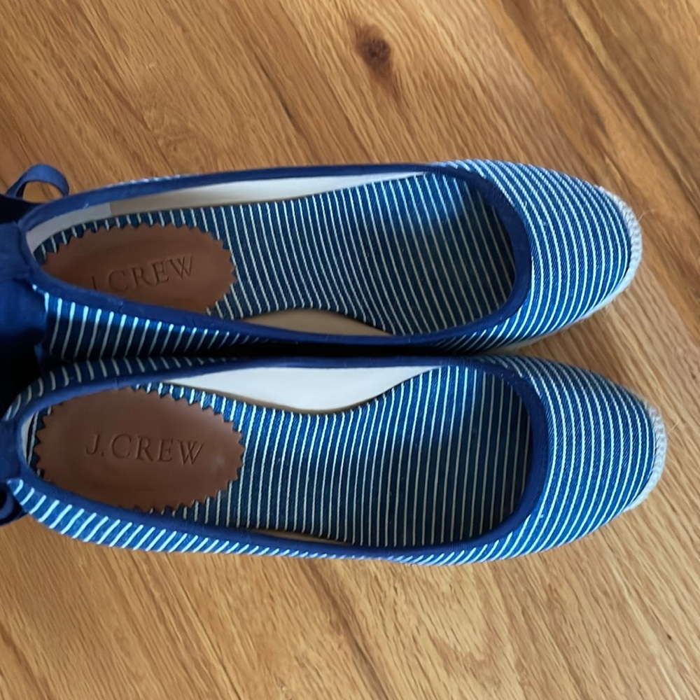 NIB J. Crew Seville Canvas Espadrille wedge ankle tie Blue & White stripes 7.5 - Picture 8 of 12